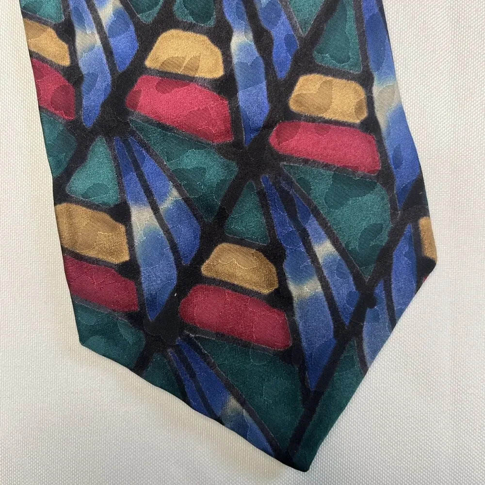 Robert Daskal 100% Silk Necktie Hand Painted & Signed  Geometric Pattern
